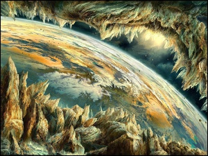 Planeta w otoczeniu skał w grafice 3D
