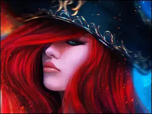 Kobieta, Spojrzenie, Czerwone, Włosy