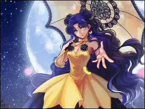 Manga Anime, Księżyc, Dziewczyna, Parasolka