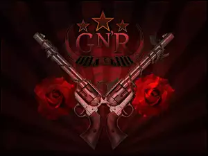 Guns And Roses, róże, logo, pistolety