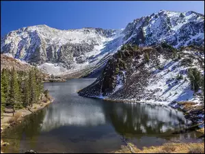 Park Narodowy Yosemite, Góry, Stany Zjednoczone, Zima, Kalifornia, Jezioro Ellery