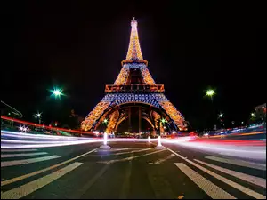Wieża, Nocą, Eiffla, Paryż