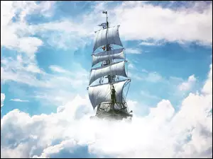 Statek żaglowy w chmurach
