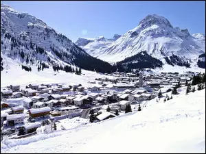 Panorama, Las, Zima, Tyrol, Kurortu, Góry, Dolina