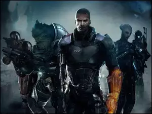 Porucznik Komandor Shepard i postacie z gry Mass Effect