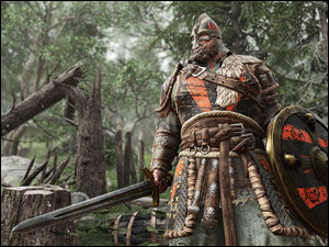 Wojownik z tarczą Viking Shield i mieczem w grze komputerowej For Honor