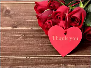 Róże z podziękowaniem w serduszku