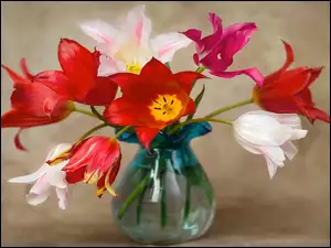 Bukiet kolorowych tulipanów w wazonie