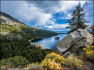 Jezioro Tahoe w górach i lasach