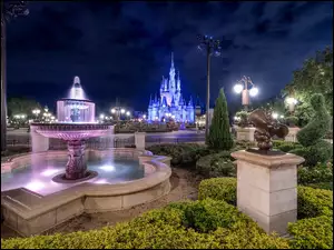 Fontanna Disneyland Światła Noc
