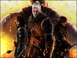 Z gier Wiedżmin 2 Zabójcy królów Geralt z Rivii Niebieskie pasy Miecz Biały wilk