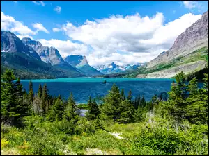 Góry, Stany Zjednoczone, Park Narodowy Glacier, Stan Montana, Jezioro Saint Mary Lake