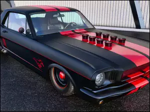Zabytkowy czerwono-czarny Mustang GT Coupe