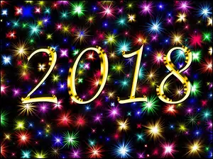 Nowy Rok 2018 na świecącym kolorowym tle