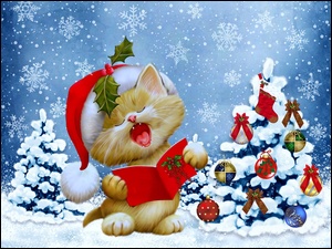 2D, Kotek, Choinka, Mikołaj, Boże Narodzenie
