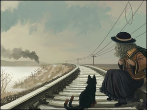 Dziewczynka z kotem na torach