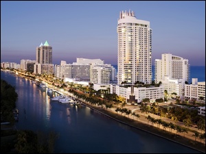 Ocean, Palmy, Miami, Miasto, USA, Panorama, Jachty