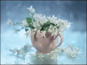 Różowa filiżanka z kwiatami