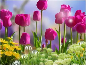 Graficzne różowe tulipany