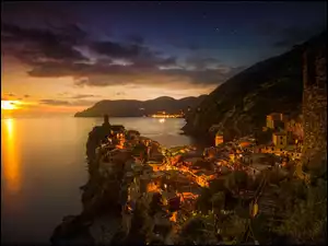 Włochy, Zachód Słońca, Cinque Terre, Vernazza, Wybrzeże