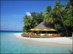 Palmy, Malediwy, Plaża, Morze, Restauracja