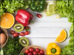 Prezentacja z warzywami i owocami