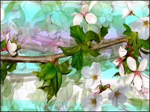Graficzna gałązka z białymi kwiatami