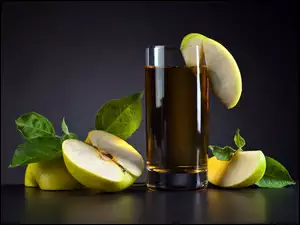 Przekrojone jabłka i ich sok w szklance