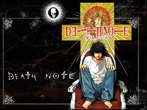 czaszka, fotel, Death Note, tron, krzyż, chłopak