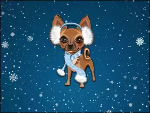 Graficzny pies z słuchawkami i śniegiem