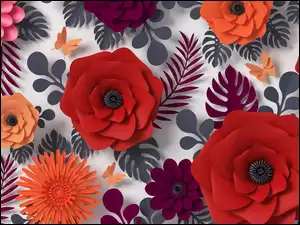Kolorowe kwiatki i motyle w grafice