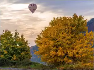 Balon w jesiennych leśnych górach