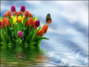 Motyl z graficznym bukietem tulipanów