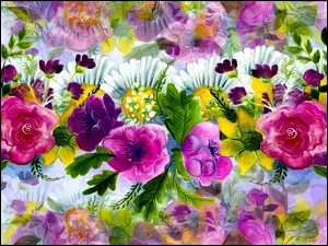 Różne barwne kwiaty w grafice