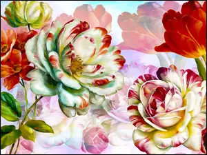 Kilka kolorowych graficznych kwiatów