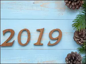 Nowy Rok 2019 z gałązkami i szyszkami