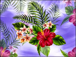 Hibiskus z kolorowymi graficznymi kwiatami