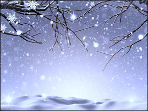 Grafika z płatkami śniegu na suchych gałązkach