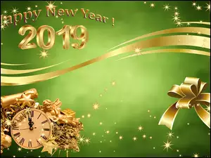 Nowy Rok 2019 z zegarem i szampanem