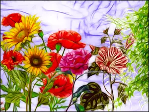 Fractalius kolorowych kwiatów graficznych