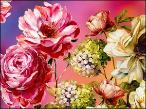Kilka graficznych barwnych kwiatów