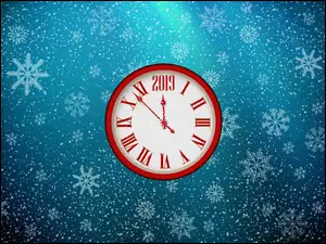 Nowy Rok z zegarem 2019 i śnieżkami