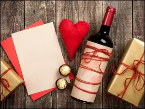 Prezenty serce i wino na Walentynki