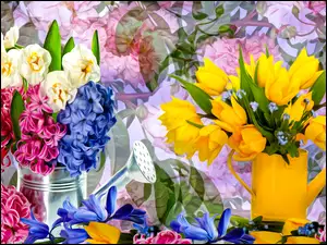 Graficzne konewki z kolorowymi kwiatami