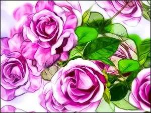 Różowe róże w grafice fractalius