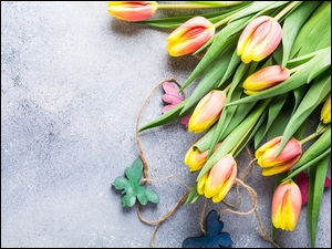 Wiązanka kolorowych tulipanów z motylkami