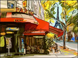 Paryż z Wieżą Eiffla na rysunku