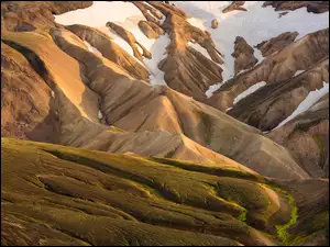 Islandia, Góry, Góra Landmannalaugar, Śnieg