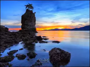 Siwash Rock, Morze, Stanley Park, Vancouver, Skały, Punkt obserwacyjny, Kanada, Wschód słońca