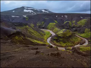 Masyw wulkaniczny, Kerlingarfjoll, Islandia, Góry, Zakole, Rzeka, Skały